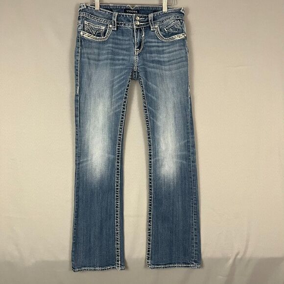 Vigoss Jeans Women's Size Meas. 30/29 Dublin Boot Cut Denim Embelished Low Rise - Picture 1 of 7